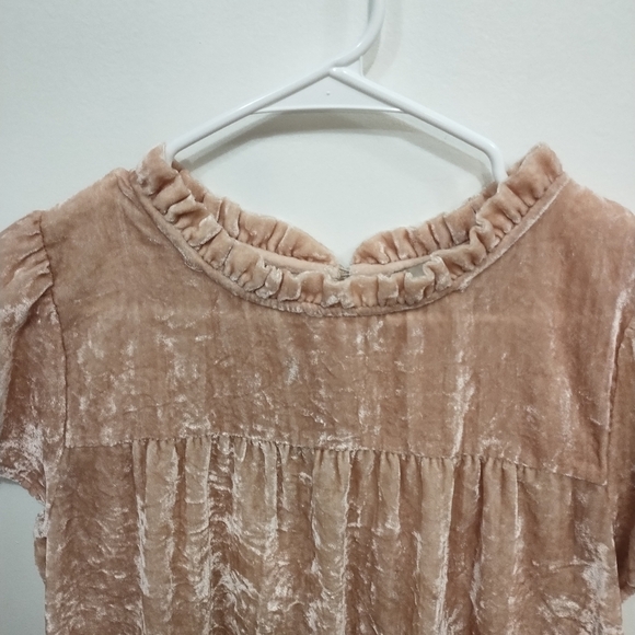 LOFT Pink Ruffled Bib Collar Velvety Blouse - Picture 8 of 12